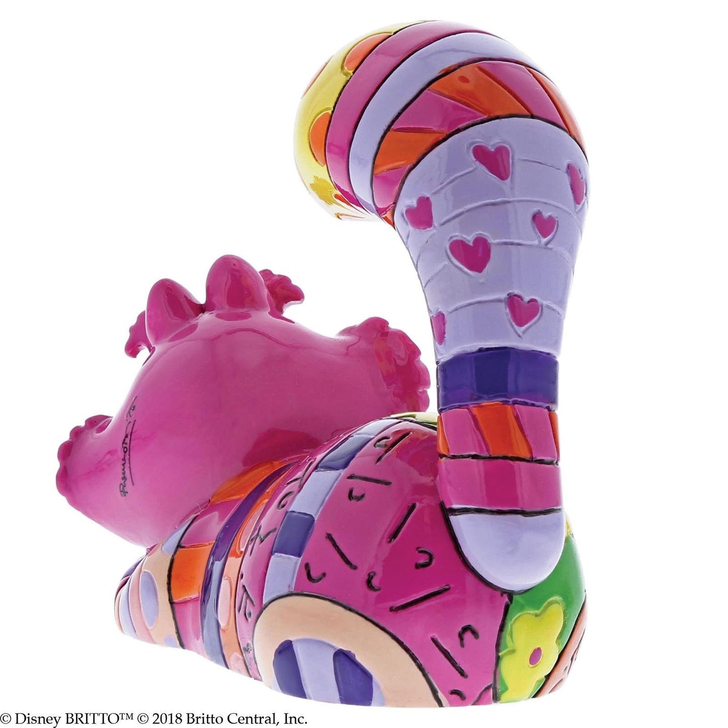 Vrolijk en exclusief Disney-verzamelobject: handgemaakt Cheshire Cat-beeldje van gietsteen met hoogglans afwerking in Britto’s iconische popartstijl.