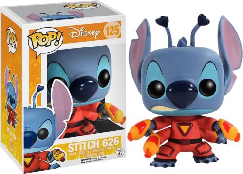 "Funko Pop! Stitch ‘125’ vinyl figuurtje van Disney’s Lilo & Stitch, ongeveer 9 cm hoog, perfect voor verzamelaars en Disney-fans."