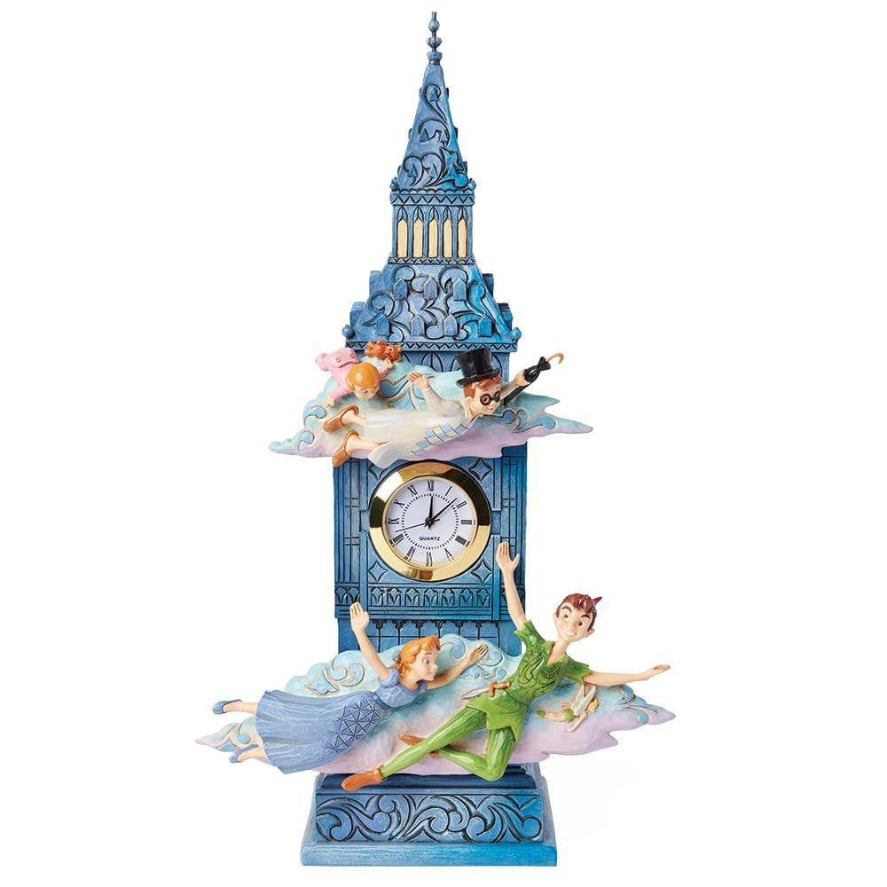 Disney Traditions Peter Pan klok, officieel verzamelitem met gedetailleerd filmontwerp.