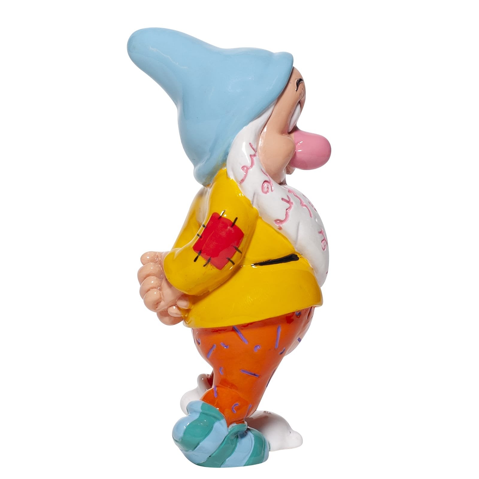 Vrolijk en kleurrijk Bashful beeldje van Romero Britto – een uniek kunstwerk voor Disney-liefhebbers en popartfans.