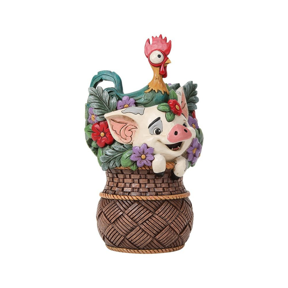 Schattig Disney Traditions Pua met Hei Hei beeldje in bloemenmand uit Moana collectie van Jim Shore.