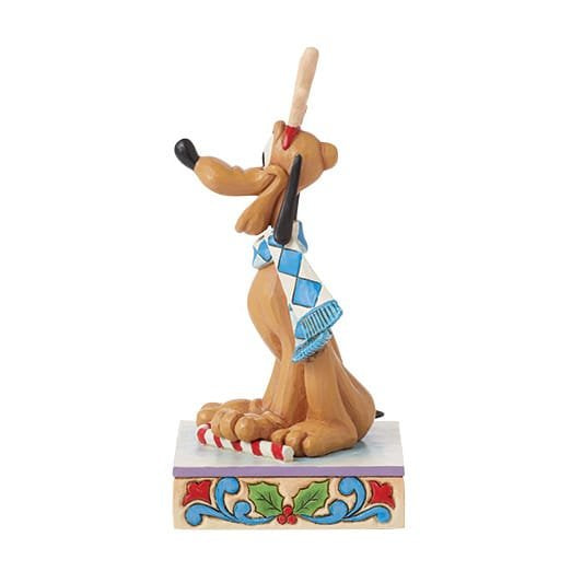 Feestelijk Pluto-beeldje ontworpen door Jim Shore, perfect voor Disney-verzamelaars en kerstdecoratie.