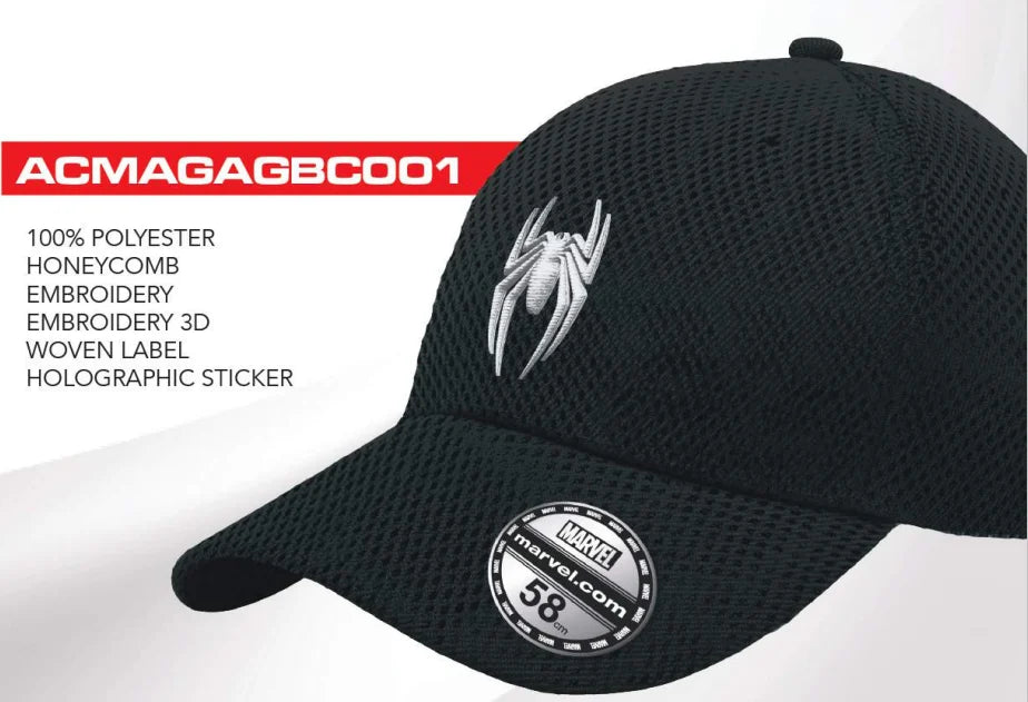 Marvel Spider-Man “Honey Comb” baseball cap met modern patroon en herkenbaar Spider-Man logo, geschikt voor dagelijks gebruik.