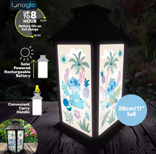 Stitch solar lantaarn 28 cm buitenlamp op zonne-energie voor tuin en balkon met sfeervolle verlichting