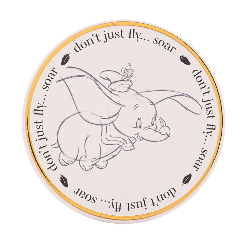 Disney Classic Collectable Dumbo onderzetter met vrolijke olifant illustratie en inspirerende tekst, stijlvolle Disney decoratie voor salontafel of koffietafel.