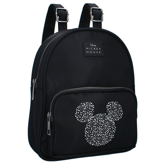 Zwarte Mickey Mouse rugzak met witte stippenprint, gemaakt van PU-leer.